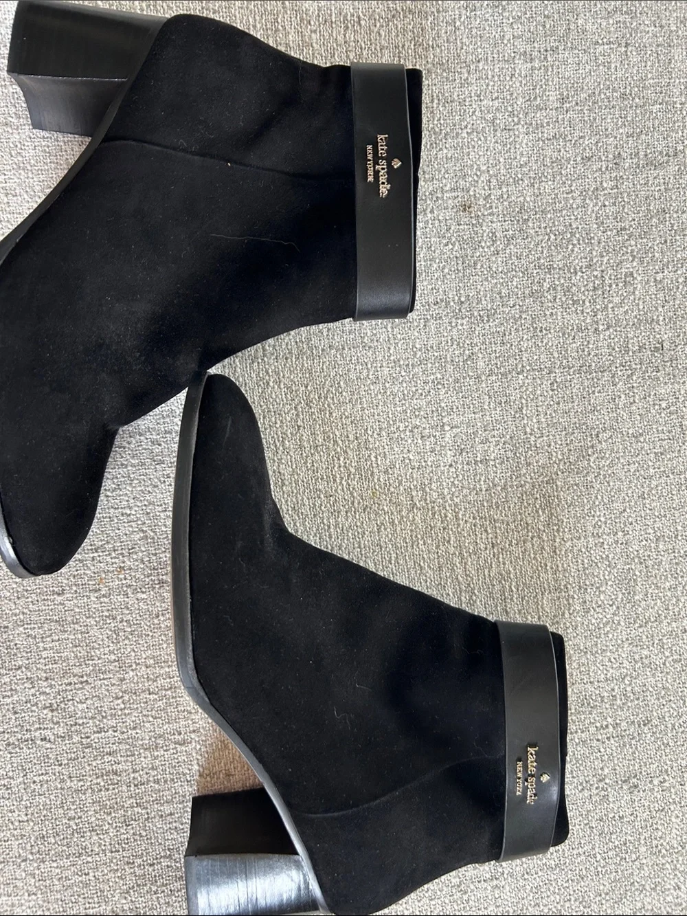 kate spade Black Suede Ankle Booties with Leather Trim